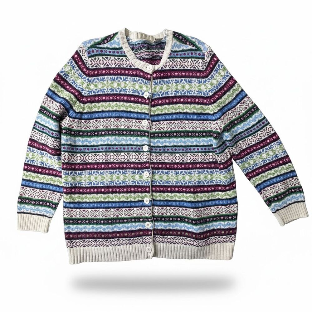 Vintage Fair Isle Womens XL Knit Cardigan Sweater Cherokee Colorful